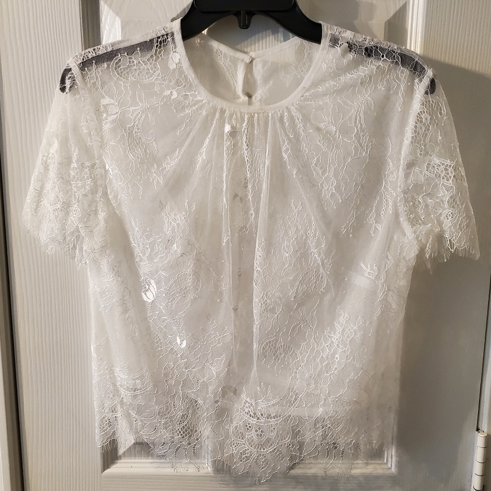 Sheer Ivory Lace Crop Top. Size Medium.